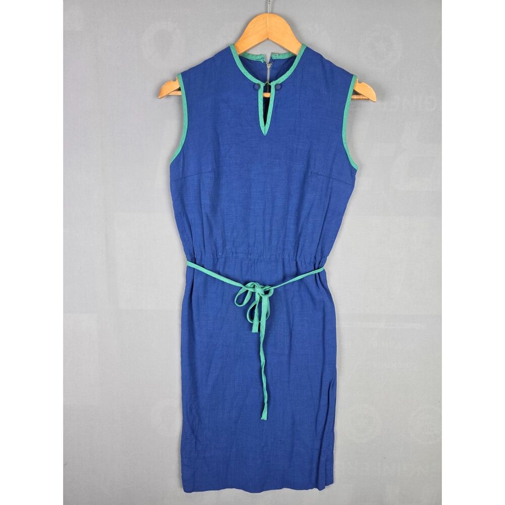 Vintage Nancy Greer New York Sheath Dress Blue XS Minimalist 70s Lightweight